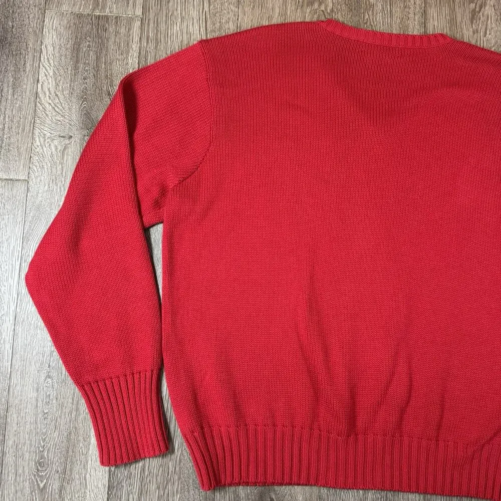 Vintage 80s Polo Ralph Lauren V Neck Cotton Sweater Striped Red Blue Men's XXL